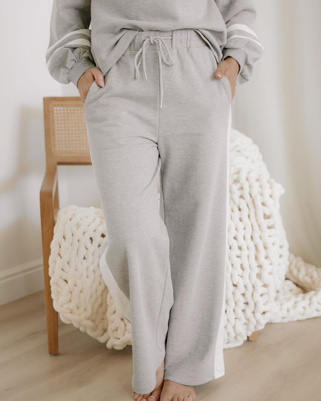 Jordyn Varisty Long Sleeve Pullover and Pants Set - Gray