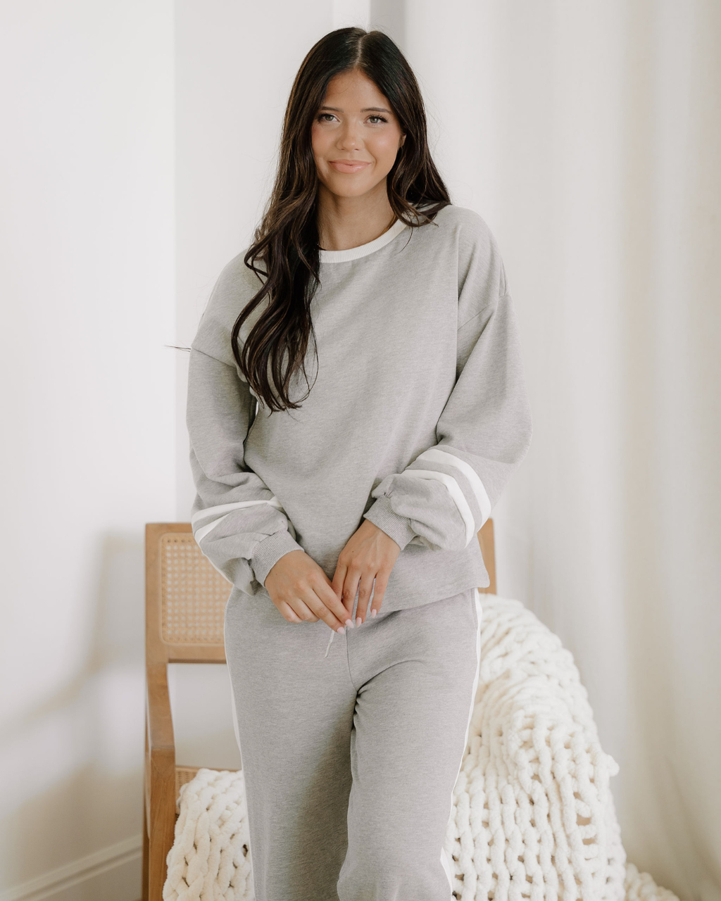 Jordyn Varisty Long Sleeve Pullover and Pants Set - Gray