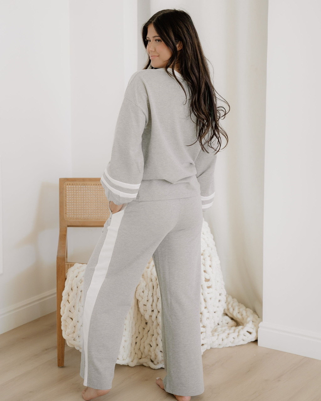 Jordyn Varisty Long Sleeve Pullover and Pants Set - Gray