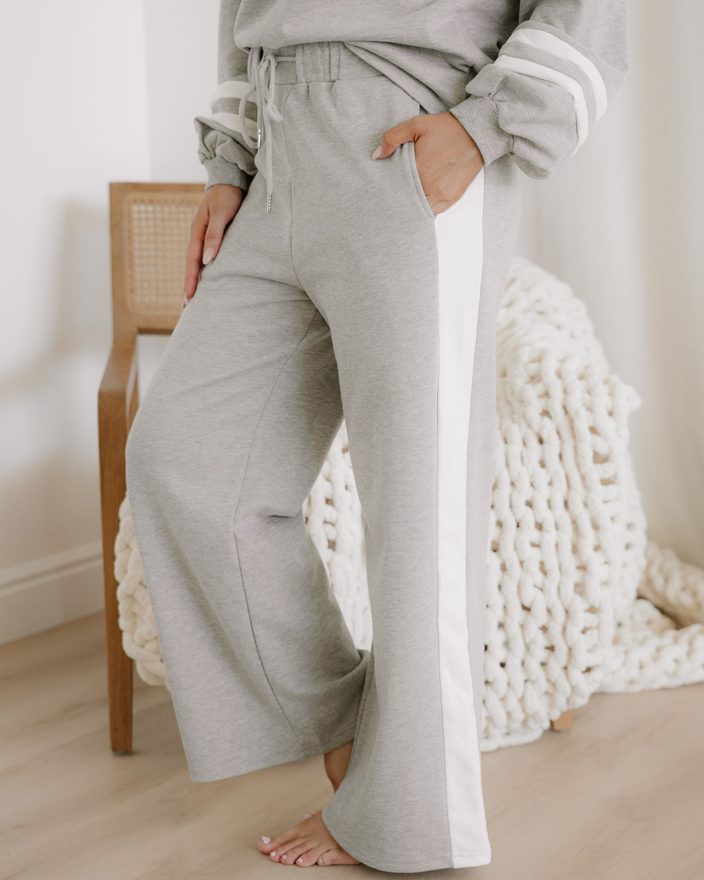 Jordyn Varisty Long Sleeve Pullover and Pants Set - Gray