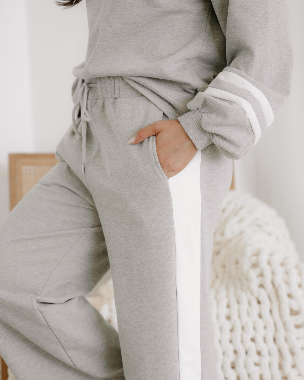 Jordyn Varisty Long Sleeve Pullover and Pants Set - Gray